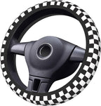 Black and White Checkered Steering Wheel Cover for Women, Universal Auto Steering Wheel 14-15 Inch Car Interior Accessories with 2PCS Car Coasters, Suitable for Men and Women