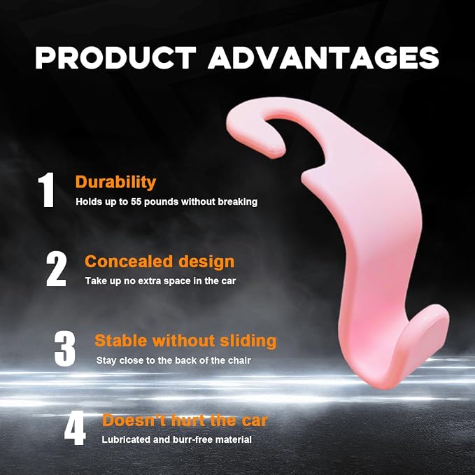 4PCS Car Seat Headrest Hook, Auto Back Seat Hanging Storage Organizer, Vehicle Seatback Hanger Holder for Purse Handbag Coat Umbrella, Universal Interior Car Accessories (Light Pink)