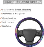 Automotive Steering Wheel Covers Universal Fit 14 to 15 inch, Purple Bohemian Flower Steering Wheel Protector with Cloth for Women Keep Warm Comfort Grip Sweat Absorption Neoprene