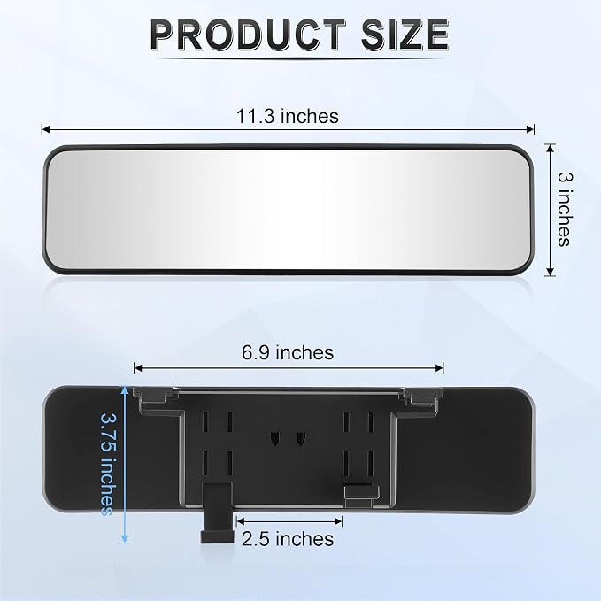 Rear View Mirror, Universal 11.3'' (287mm), Wide Angle Panoramic Convex Rearview Mirror, Clip-on to Original to Eliminate Blind Spot for Cars SUV Trucks