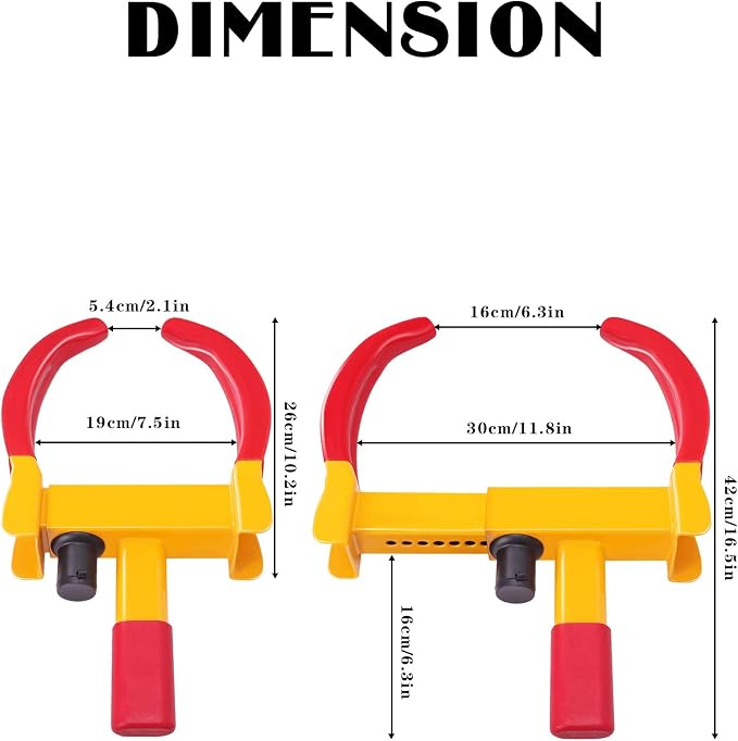 Universal Wheel Lock Heavy Duty Security Trailer Wheel Lock Anti Theft Wheel Locks for Cars SUV Camper Motorcycle Trailer Great Deterrent Bright Color with 3 Keys (Red-Yellow)