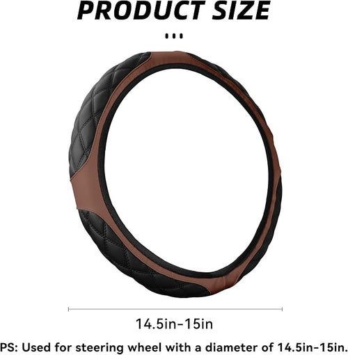 15 Inch Car Leather Steering Wheel Cover, Automotive Accessories Elastic Breathable Anti-Slip Soft Wheel Protector Fits Men and Women, Suitable for SUVs, Trucks, Vehicles and RVs (Brown)