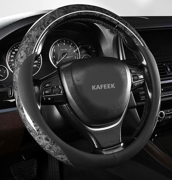 16 inch Steering Wheel Cover for Ford F150 F250 Ram 4Runner Tacoma | Wood Grain Design with Microfiber Leather, Anti-Slip, Comfortable Grip, Easy to install