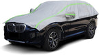 Half Car Cover SUV,Top Cover with Green Reflective Strip, Hail Protector Car Cover with Cotton Liner, Sunroof & Windshield Cover for Ice and Snow, All Weather Car Body Cover for Snow, Sun, Rain, Dust