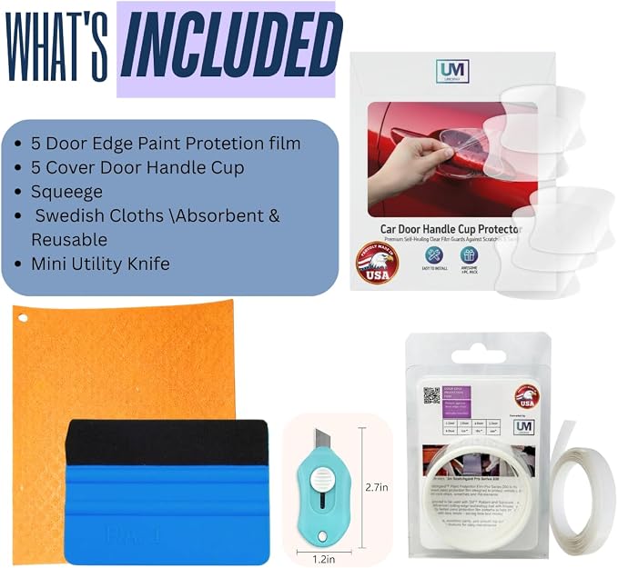5 Door Edge Guard Made with Paint Protection Film, 5 Car Door Handle Cup, Scotch Guard, PPF Precut, Universal, PPF, Protector, Clear Self-Healing Anti Scratch Guard (Door and Handle Set)