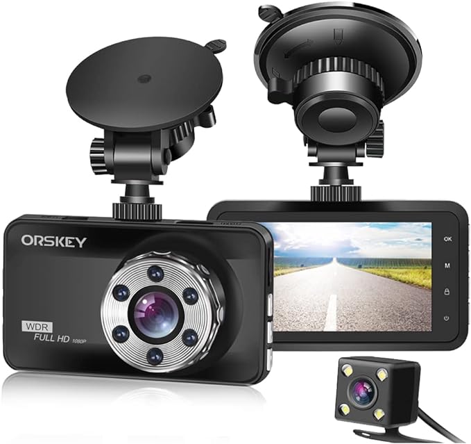 ORSKEY Front and Rear 1080P Full HD Dual Dash Camera in Car Camera Dashboard Camera for Cars 170 Wide Angle with 3.0" LCD Display Night Vision and G-Sensor