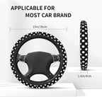 Black White Steering Wheel Cover Universal 14.5-15 Inch Non-Slip Polka Print Dot Car Accessories
