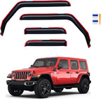 in-Channel Rain Guards for Jeep Wrangler JL 2018-2026/ Jeep Gladiator 2020-2026, Window Visor Shields Vent Deflector Shade Wind Dark Smoke 2019 2021 2022 2023 2024 2025, Tape-On Outside-Mount, 4PCS