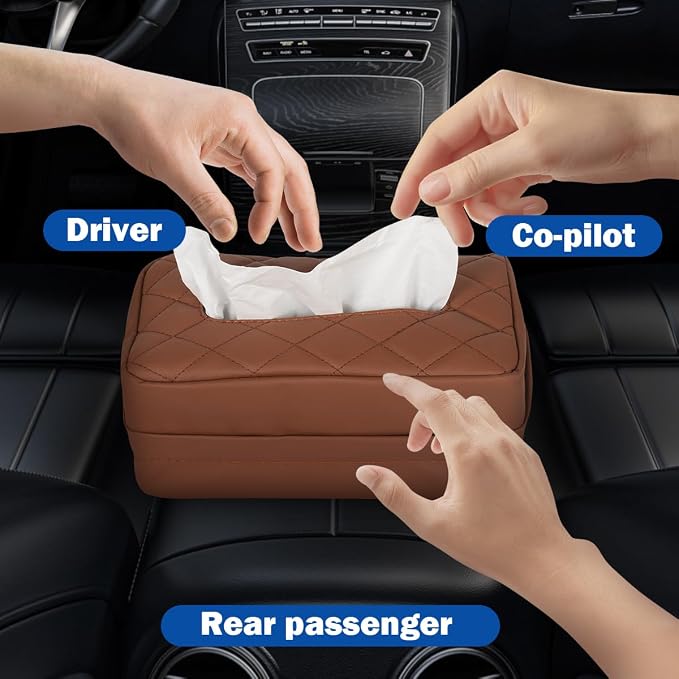 Car Tissue Holder - Standard Pu Leather Napkin Holder for Backseat, Extra Large Organization Fits 120-230 Tissues Per Box, 9.84'' X 4.72'' X 5.91'', Matte Brown