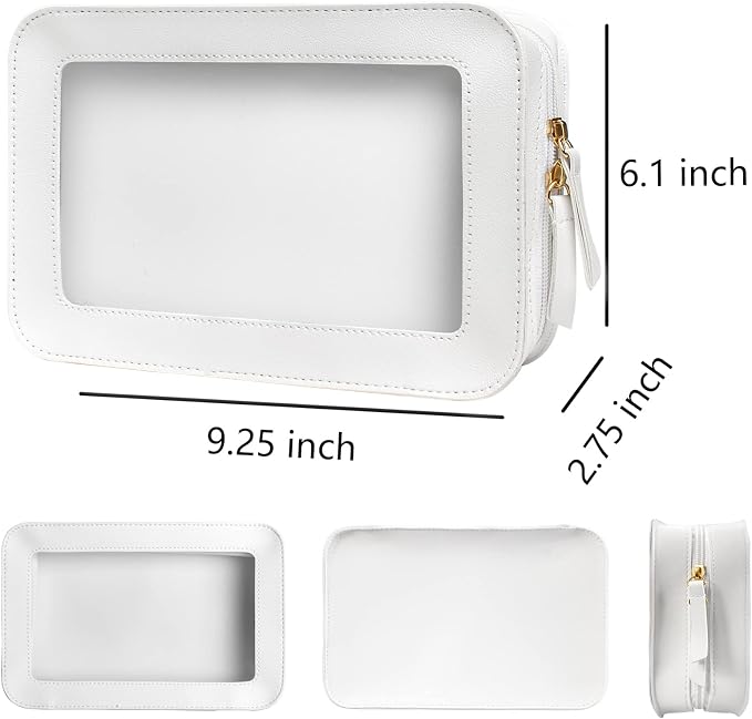 Clear Makeup Bag, White Travel Makeup Pouch Toiletry Bag for Women Waterproof Small Cosmetic Bag Case Small Make Up Bag with Zipper Car Organizer Car Essentials for Women Men