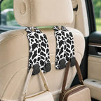 Cute Cow Car Seat Back Storage Headrest Hooks for Purses & Bags – 2PCS PU Leather Dual Metal Hooks, Backseat Organizer Accessories