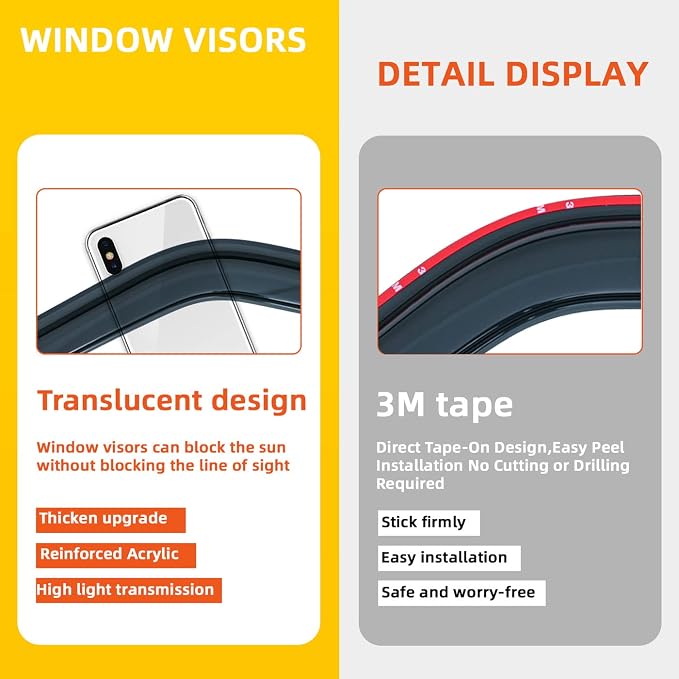 4 pcs Compatible with 14-18 Silverado/GMC Sierra Double/Extended Cab with Half Size Rear Doors Front+Rear Sun/Rain Guard Outside Mount Window Visors