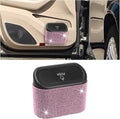 Bling Car Trash Can with Lid, Crystal Rhinestones Leakproof Auto Garbage Hanging Container Bin, Multipurpose Diamond Dustbin Storage Organizer, Universal Vehicle Accessories (Pink)