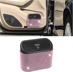 Bling Car Trash Can with Lid, Crystal Rhinestones Leakproof Auto Garbage Hanging Container Bin, Multipurpose Diamond Dustbin Storage Organizer, Universal Vehicle Accessories (Pink)
