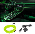 EL Wire LED Strip Lights, USB Auto Neon Light Strip with Sewing Edge, 16FT Electroluminescent Car Ambient Lighting Kit with Fuse Protection, Car Decoration Accessory (Green/16FT)
