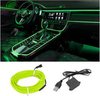 EL Wire LED Strip Lights, USB Auto Neon Light Strip with Sewing Edge, 16FT Electroluminescent Car Ambient Lighting Kit with Fuse Protection, Car Decoration Accessory (Green/16FT)