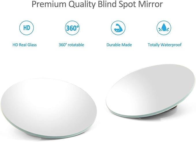Frameless Wide Angle Mirror - Adjustable Round HD Glass Convex Rear View Mirror - 360 Rotate for Car, SUV & Trucks - Stick On Design - 2 Pack