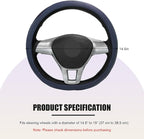 Car Steering Wheel Cover, Leather Breathable Ice Silk Auto Wheel Wrap with Anti-Slip Lining, Scratch-Resistant Elastic Protector Fit for 14.5-15 Inch Steering Wheels (Blue)