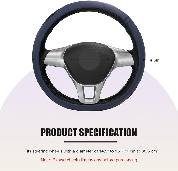 Car Steering Wheel Cover, Leather Breathable Ice Silk Auto Wheel Wrap with Anti-Slip Lining, Scratch-Resistant Elastic Protector Fit for 14.5-15 Inch Steering Wheels (Blue)