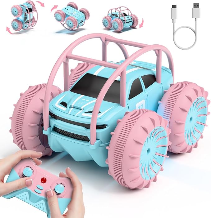 Amphibious Remote Control Car,Rechargeable RC Cars Toy 360° Flips Rotation Stunt Crawler 15KM/H 4WD All Terrain Outdoor Indoor Toy for Kids Boys Girls 3-12