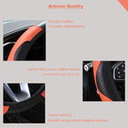 Ultra Fine Carbon Fiber Leather Steering Wheel Cover, Anti Slip and Sun Protective Protect The Steering Wheel, Easy to Install,Universal of 14.5"-15" (Orange)