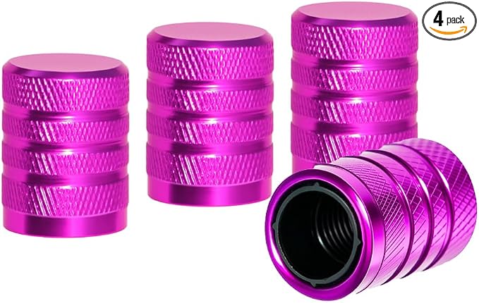 4-Piece Anodized Aluminum-Plastic Composite Tire Valve Stem Caps with Integrated Plastic Sleeve,Corrosion-Resistant and Universal Fit,Suitable for Cars, Trucks, and Motorcycles (Pink)