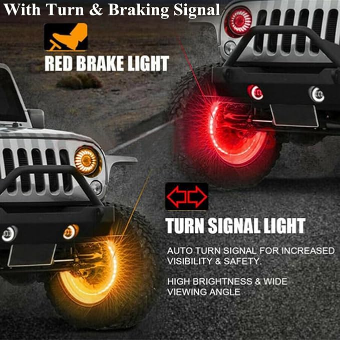 RGB Wheel Lights, Double-Sided Glow Ring Light Hub Kits for Cars Truck SUV | 12V DC, 4PCS, 17inch, Waterproof, Underglow Accessories Controlled by Remote and APP, with Turn & Braking Signal, Music Sync