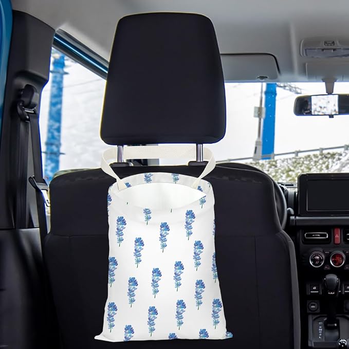 Car Trash Bag Car Garbage Bag Hanging Cars Trash Can Spring Decor Waterproof Cars Back Seat Organizer for Vehicle Travelling Swimming Camping Blue Flower Decor