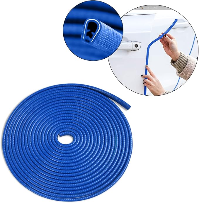 Car Door Edge Guards, 16Ft Universal Rubber Seal Protector U Shape Edge Trim Car Door Edge Protection for Most Car, Aluminum Boat Edge Guards (Blue/16FT)