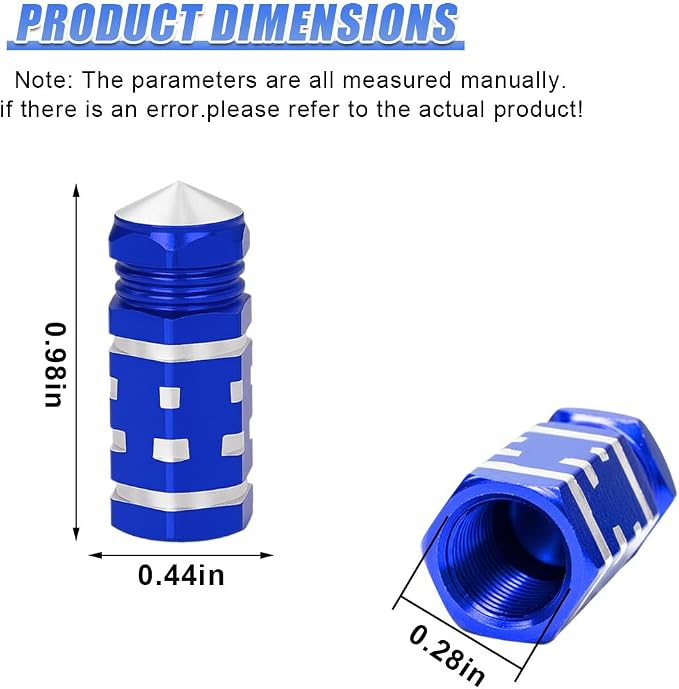 4PCS Tire Valve Stem Caps, Aluminum Tire Valve Cap, Dustproof Leak-Proof Wheel Valve Cover, Corrosion-Resistant Hexagon Stem Covers, Universal for Cars, SUVs, Trucks, Motorcycles, Bikes (Blue)