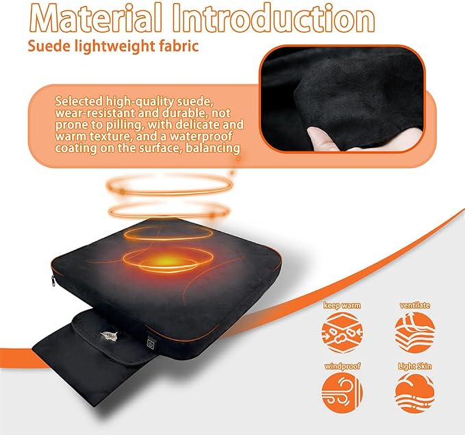 Heated Seat Cushion Foldable Memory Foam Heated Seat Pad with 3 Level Heating for Camping Fishing Office Chair Stadium Seats (Power Supply Not Included)