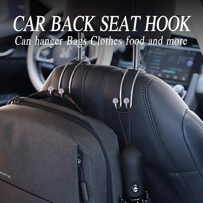 Auto Hooks Bling Car Hangers Organizer Seat Headrest Hooks Strong and Durable Backseat Hanger Storage Universal for SUV Truck Vehicle 2 Pack (Light Purple)