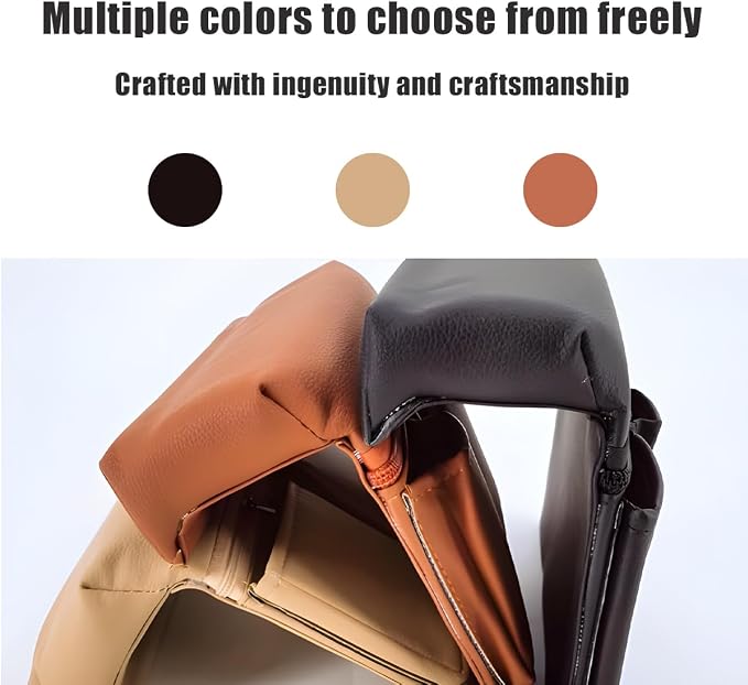 Mandark Car Window Armrest Storage Box, Leather Vehicle Side Door Organizer with Multiple Pockets, Comfortable Automotive Arm Elbow Rest Pad Bag Accessories, Universal for Most Cars (Beige)