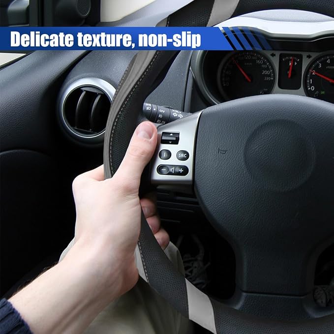 Car Steering Wheel Cover, 15 Inch Leather Anti-Slip Breathable Automotive Steering Wheel Protector, Universal Heat Resistant Vehicle Interior Accessories Cars, SUVs, Trucks(Gray)