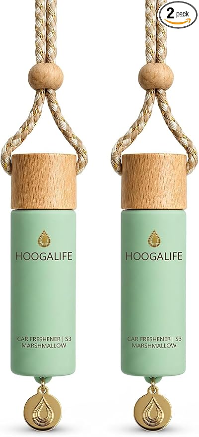Car Air Freshener 2 Pack, Marshmallow Hanging Diffuser, 45+ Days Long Lasting Scent, Refillable Bottle, Odor Control for Auto Interior, Made in USA