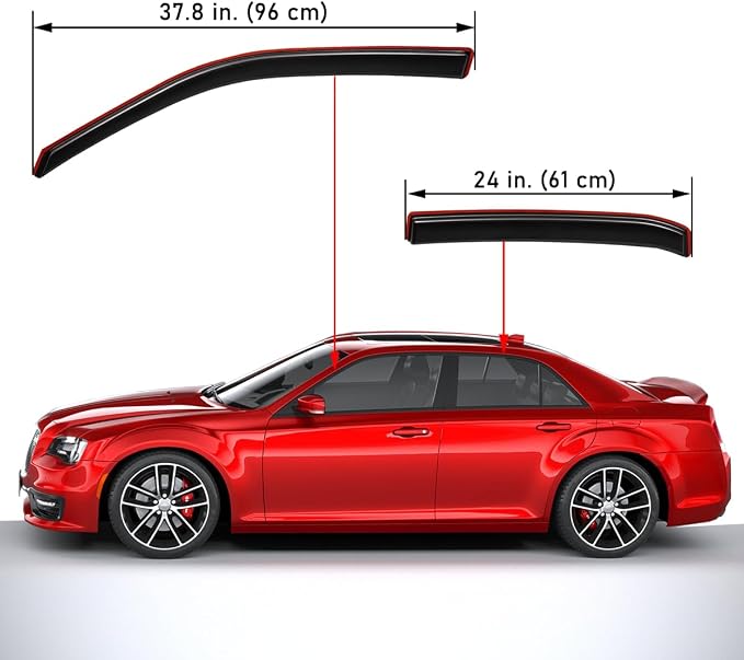 Extra Durable Clip-on in-Channel Auto Vent Window Visor, Fits 2011-2023 Chrysler 300, UV Protection Rain Guard, Original Wind Deflector, No-Drill Easy Install, Dark Smoke, 4-Pcs
