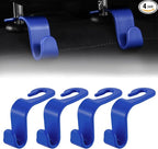 Purse Hook for Car, 4 PCS Car Purse Hook Headrest Hooks, 360° Rotatable Back Seat Storage Organizer, Universal Vehicle Seat Hanger for Purses, Handbags, Grocery Bags, Water Bottles, Blue