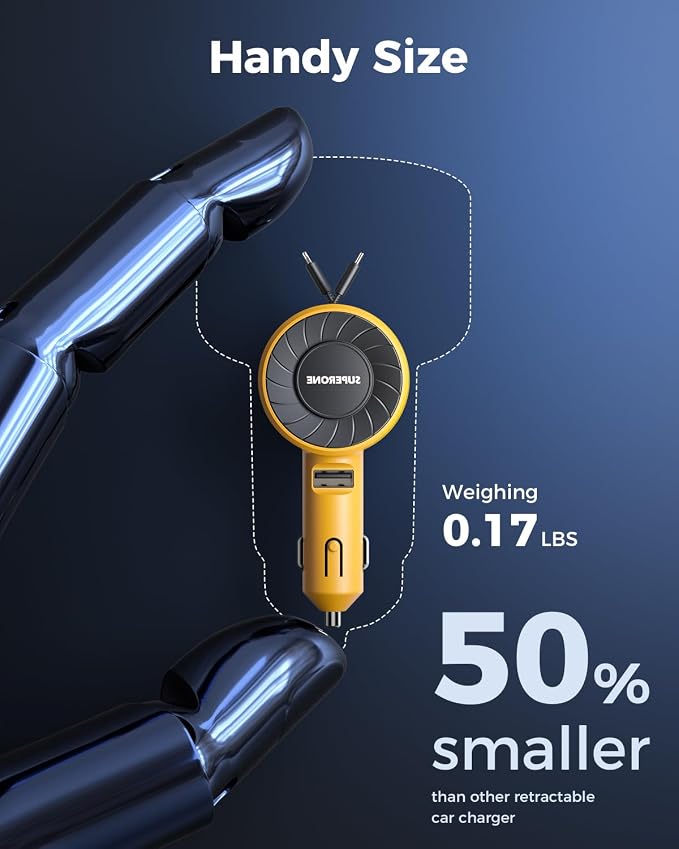 3-in-1 Car Charger with Retractable Cords, USB C Charger Car Adapter Compatible with iPhone 17/16/15/14/13/12 Pro Max Samsung Android Phones