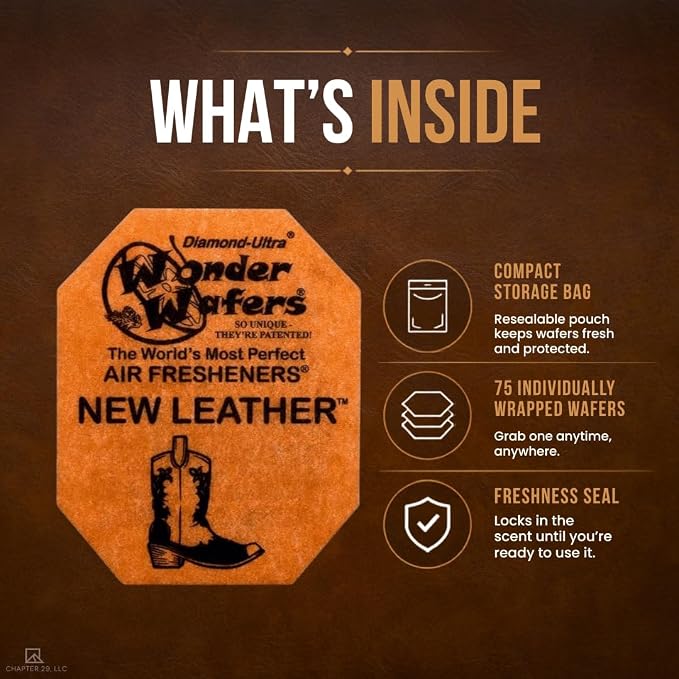 Wonder Wafers 20 Count Air Fresheners Individually Wrapped, New Leather Fragrance