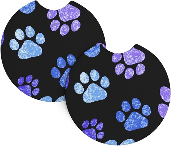 Paw Prints Steering Wheel Cover - Purple Dog Paw Steering Wheel Cover Anti-Slip Breathable 15 Inch Universal 2 Pcs Car Interior Cup Holder Pad for Men Women