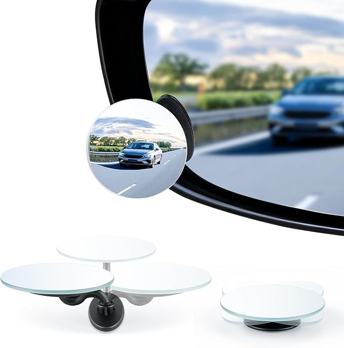 Blind Spot Mirrors, 2" Round HD Glass Frameless 360° Adjustable Convex Rear View Mirrors with Wide Angle Stick, Exterior Accessories for Cars, SUVs and Trucks, 2 Pack