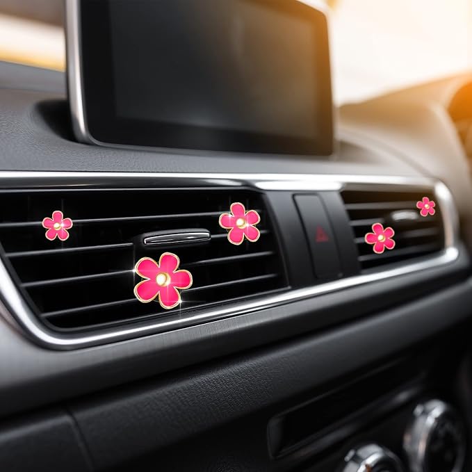 6 Pcs Daisy Flower Air Vent Clip Accessories Air Conditioning Outlet Clip Car Air Freshener Dashboard Accessories Charm Car Inter Decor(2.5 cm, 3 cm, 3.3 cm,Red)