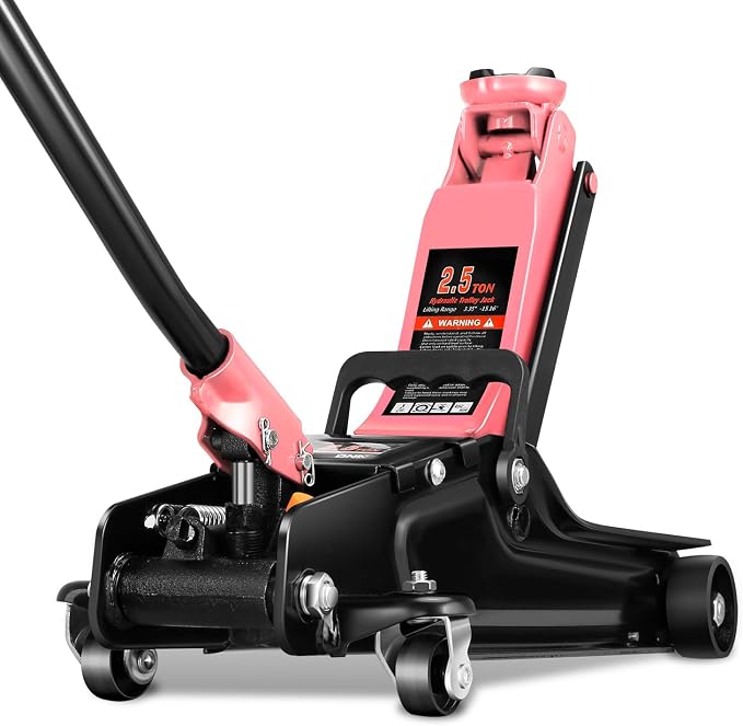 2.5 Ton Low Profile Floor Jack, Heavy Duty Steel Hydraulic Car Jack with Single Pistons Quick Lift Pump, Hydraulic Racing Floor Jack, Lifting Range 3.35" to 15", Pink