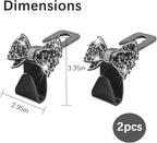 Zpana Bling Car Headreat Hook, 2PCS Crystal Rhinestone Cute Bow Vehicle Seat Back Hanger Storage for Purses Bags Grocery, Diamond Auto Rear Seat Organizer, Universal for SUV Truck Sedan (Black)
