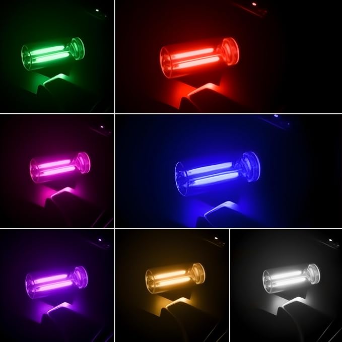 2 PCS Car USB Lights, Plug-in Retro Car Atmosphere Lamp with Touch Dimmable, Portable Mini Glass Bottle LED Bulb Night Lights for Vehicle Bedroom Hallway Camping Holiday Decoration (Red)
