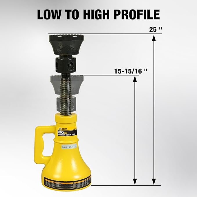 20 Ton Professional Car Support Screw Jack for House Construction Bridge Stabilization, Yellow (40,000 LBs)