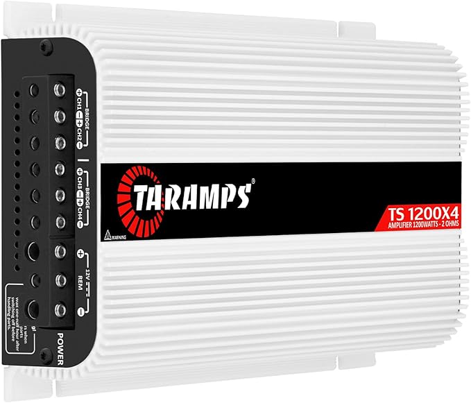 TS 1200x4 Amplifier Car Audio 1200W RMS 2 Ohms 4 Channels 2 Bridged Channels, Full Range Crossover Fixed RCA/Wire Input - Multichannel Class D