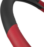 Sporty Two Tone Ergonomic Grip Steering Wheel Cover - Plush Leather Grip for Standard Size Wheels 14.5-15 inch Red/Black