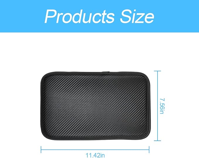 Leather Center Console Cushion Pad, 11.4"x7.4" Waterproof Armrest Seat Box Cover Fit for Most Cars, Vehicles, SUVs, Comfort, Car Interior Protection Accessories (Black/Carbon Fiber)