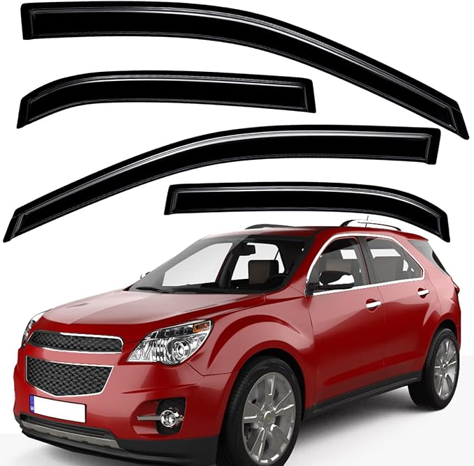 Extra Durable Outside-Mount Auto Vent Window Visor, Fits 2010-2017 Chevrolet Equinox, UV Protection Rain Guard, Original Wind Deflector, No-Drill Easy Install, Dark Smoke, 4-Pcs